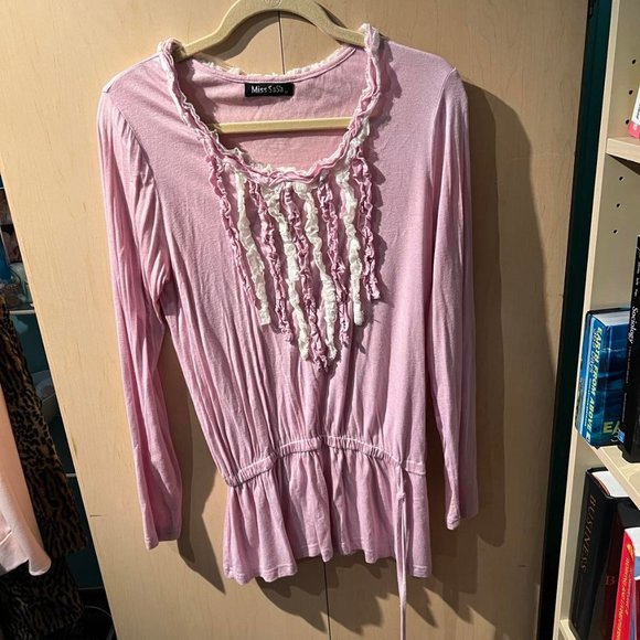 Cute Long-Sleeved Light Purple Ruffles Shirt Size M Medium - Picture 1 of 6